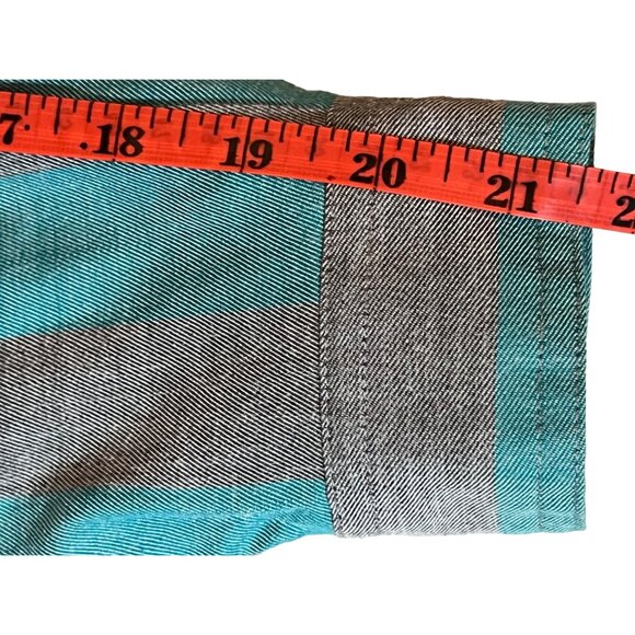 VTG Together! Missy L Striped Button-Up Shirt With Turquoise Gray Stripes Pocket - Picture 14 of 16